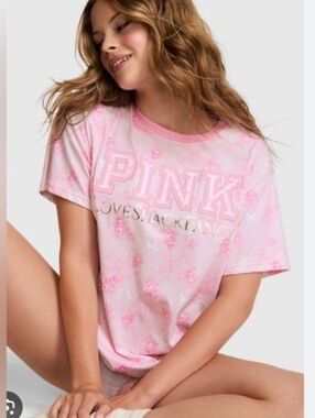 PINK X LoveShackFancy Floral Pink CAMPUS TEE SHIRT XL NWT